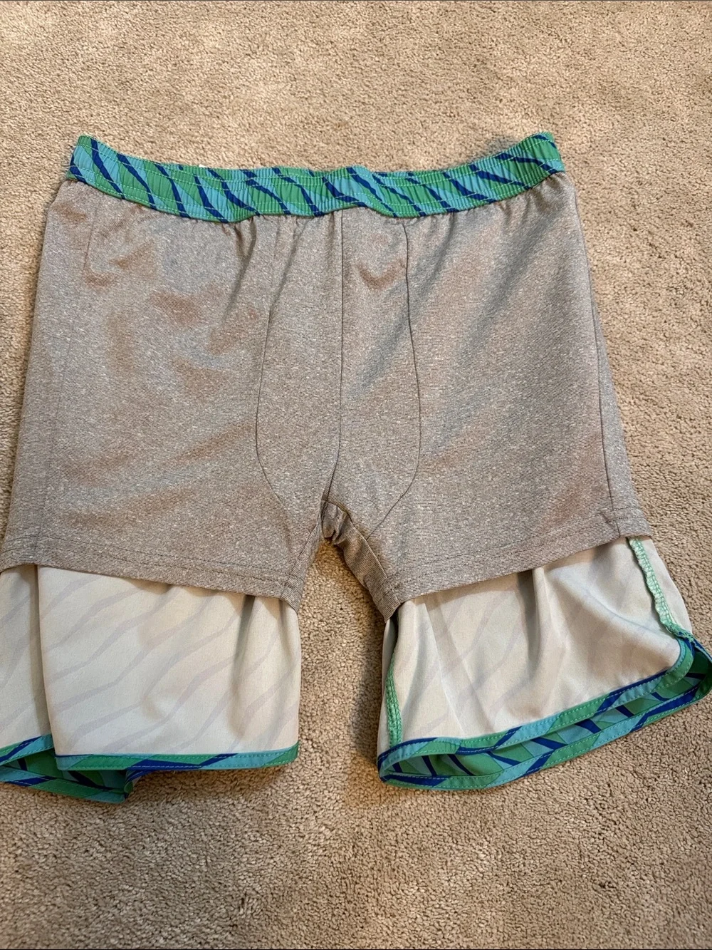 Fair Harbor Boys XL  Green & Blue Diagonal-Stripe Swim Trunks Bathing Suit